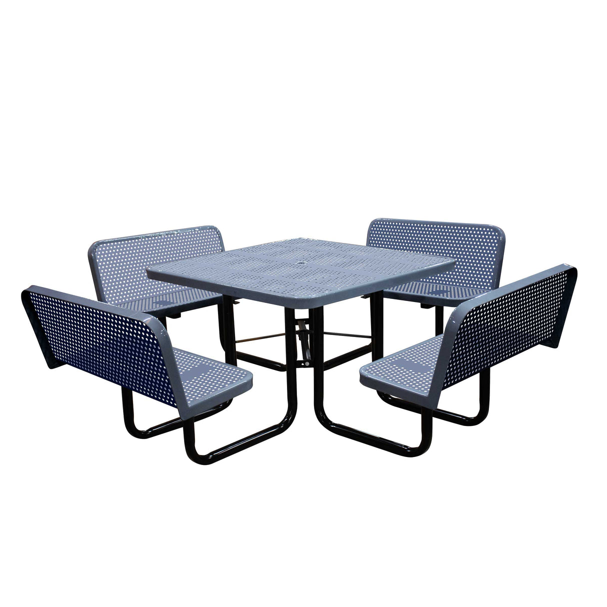 S46WCP-PERF 46" Square perforated table with 4 bench seats - dark gray
