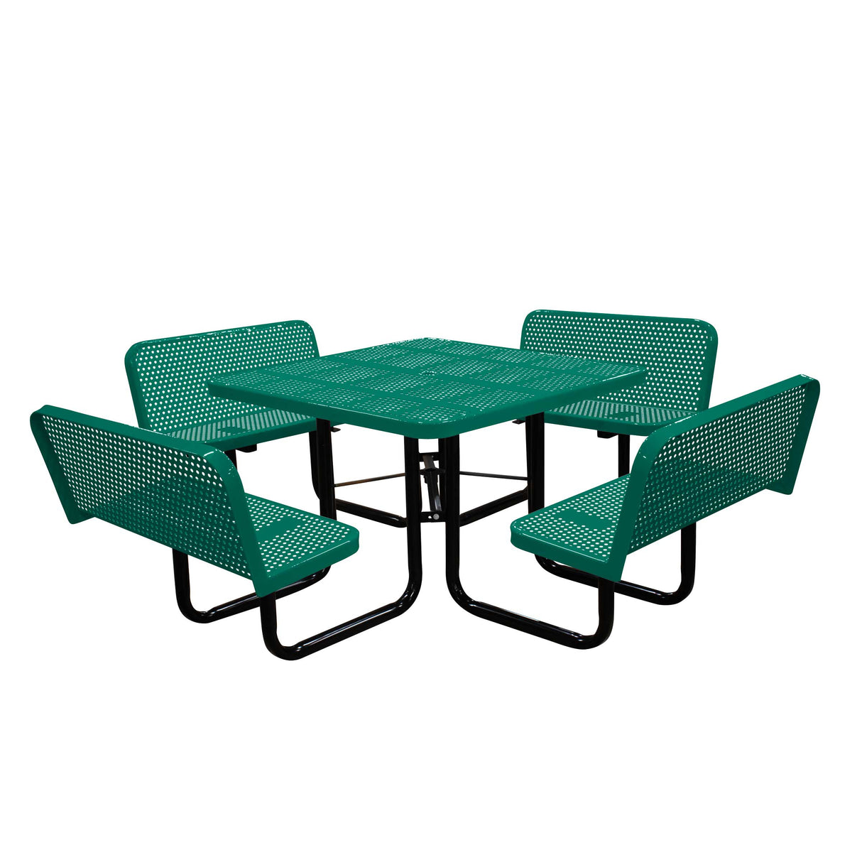 S46WCP-PERF 46" Square perforated table with 4 bench seats - green