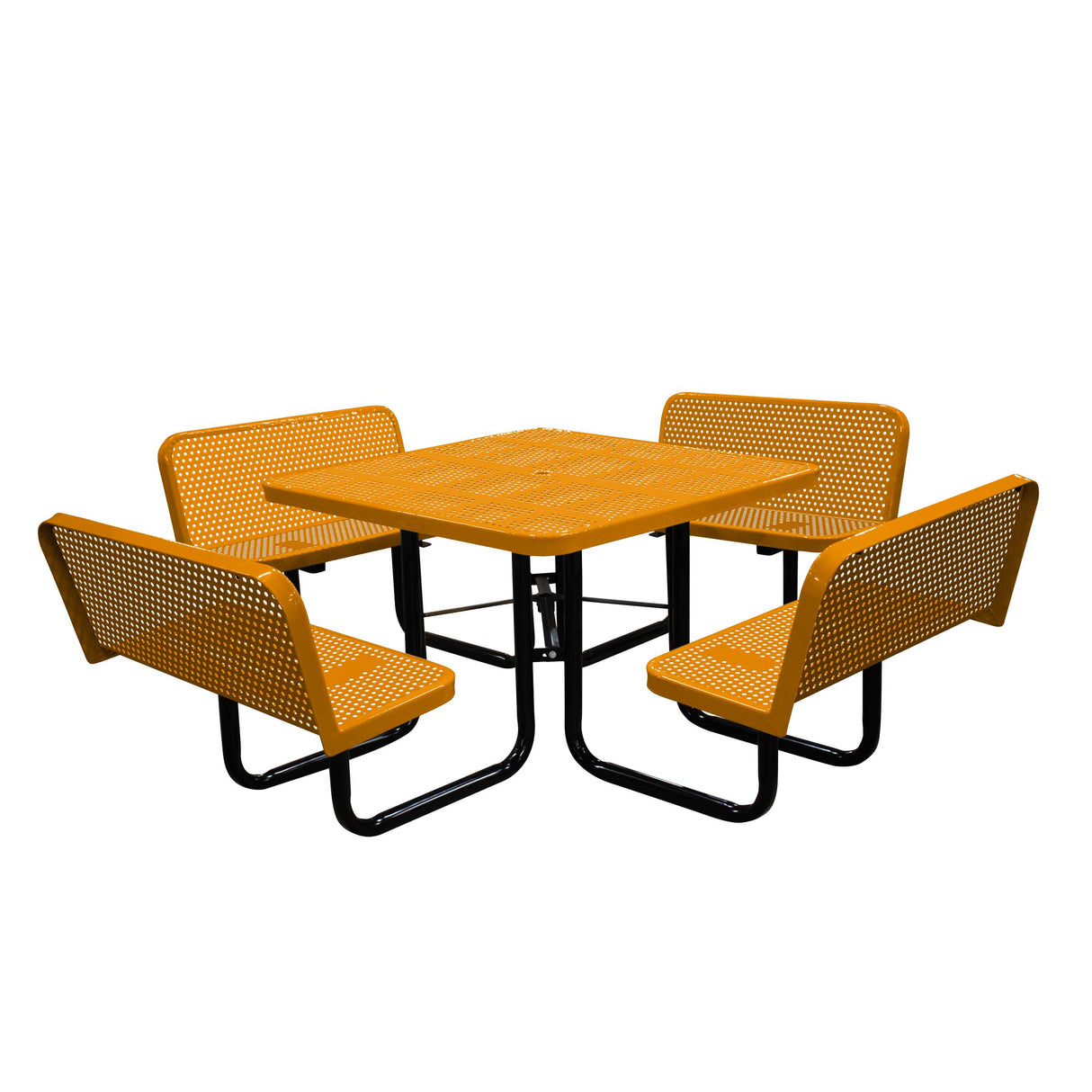 S46WCP-PERF 46" Square perforated table with 4 bench seats - orange