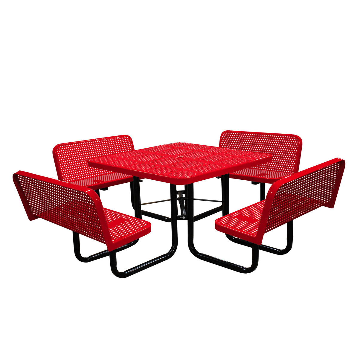 S46WCP-PERF 46" Square perforated table with 4 bench seats - red