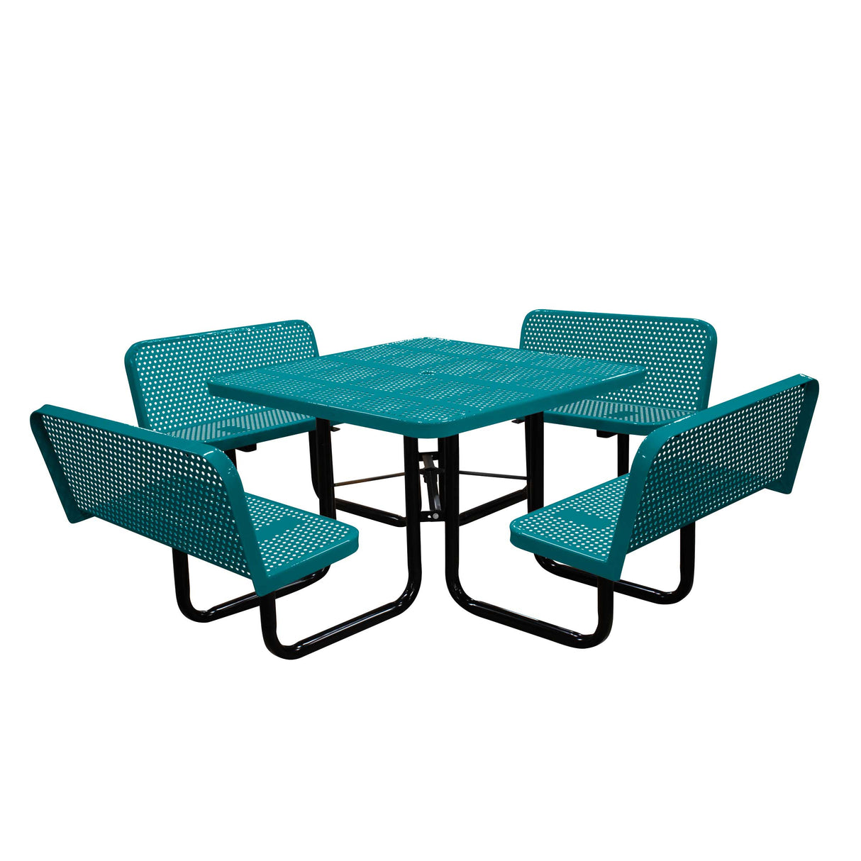 S46WCP-PERF 46" Square perforated table with 4 bench seats - teal