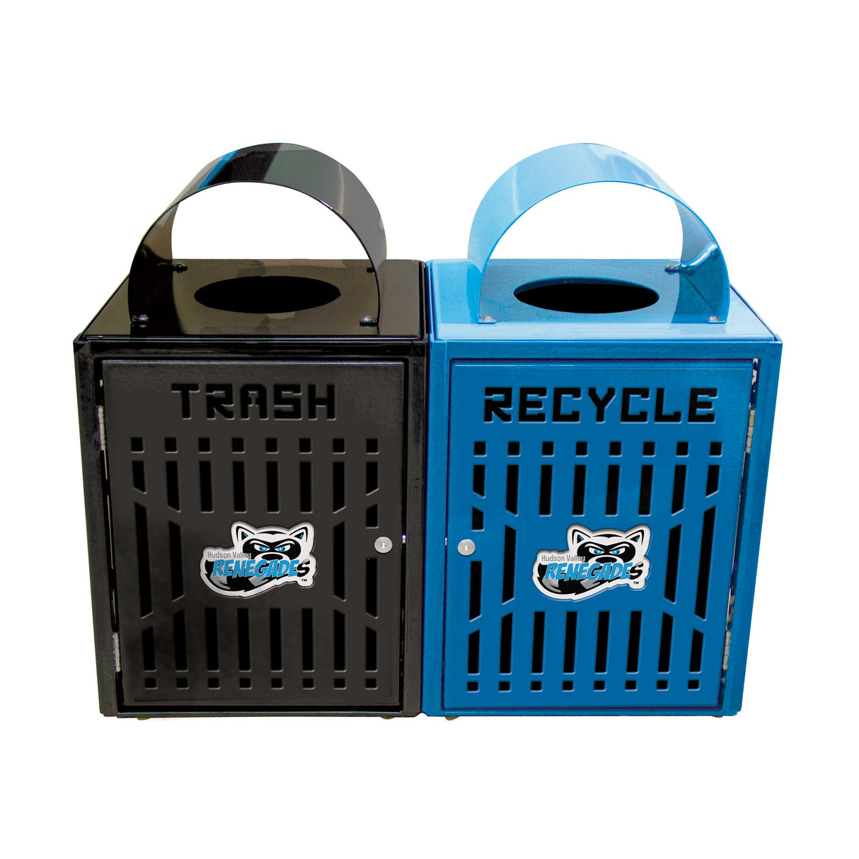 32 Gal. Personalized Full Color Trash/Recycling Stadium Bins With Doors
