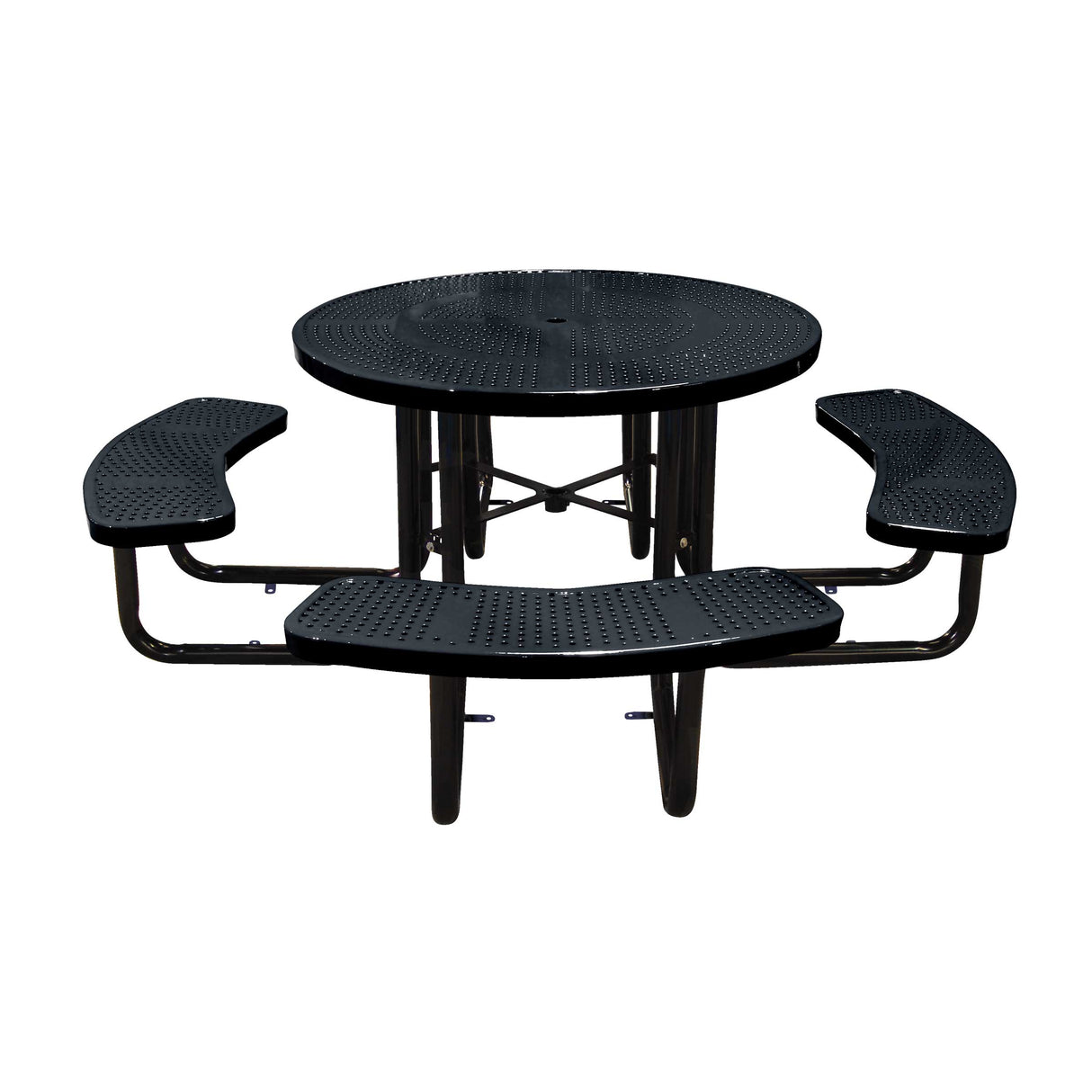 46" in-ground round table in black perforated seats and tops