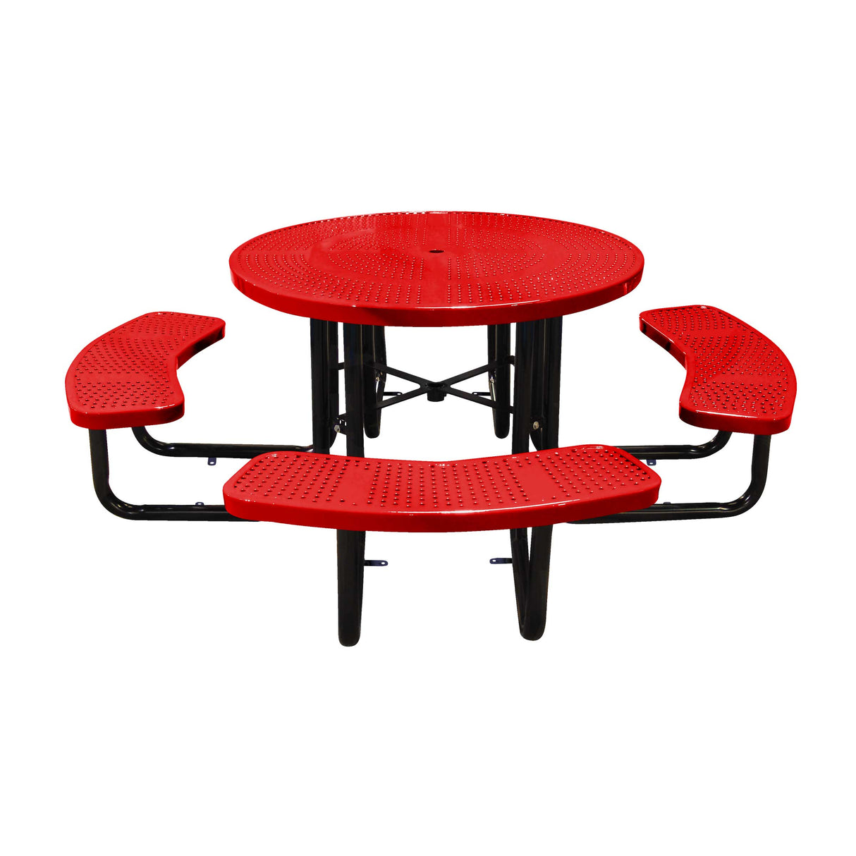 46" in-ground round table in red perforated seats and tops