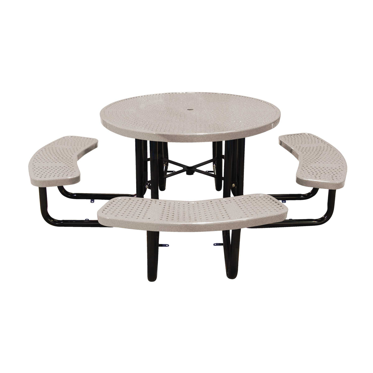 46" in-ground round table in sandstone perforated seats and tops