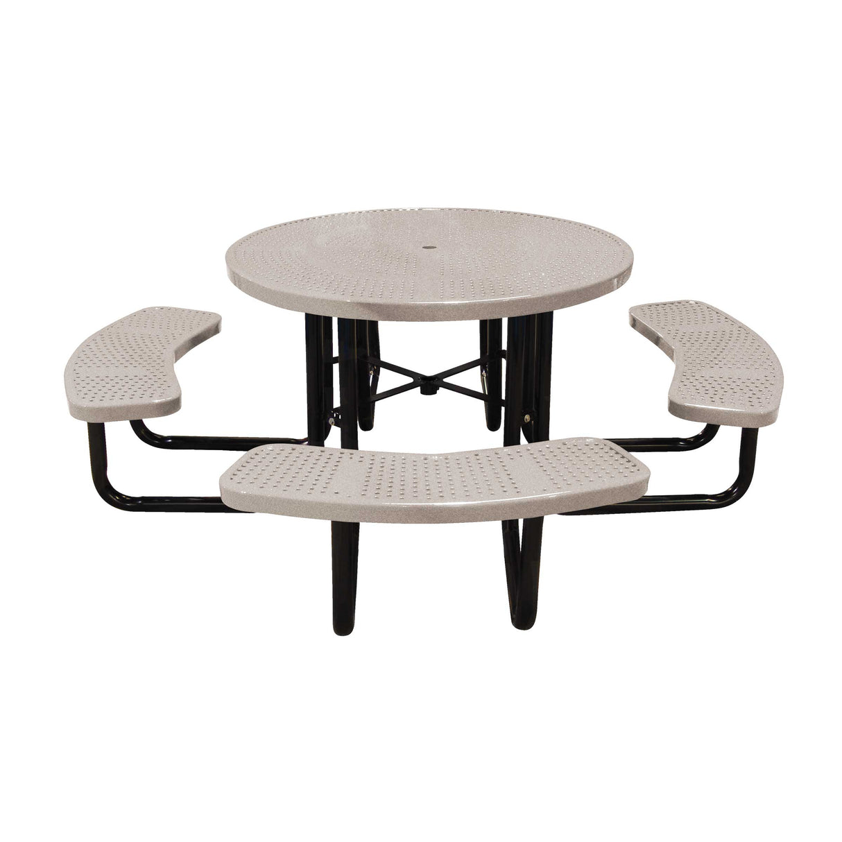 46" portable round table in sandstone perforated seats and tops