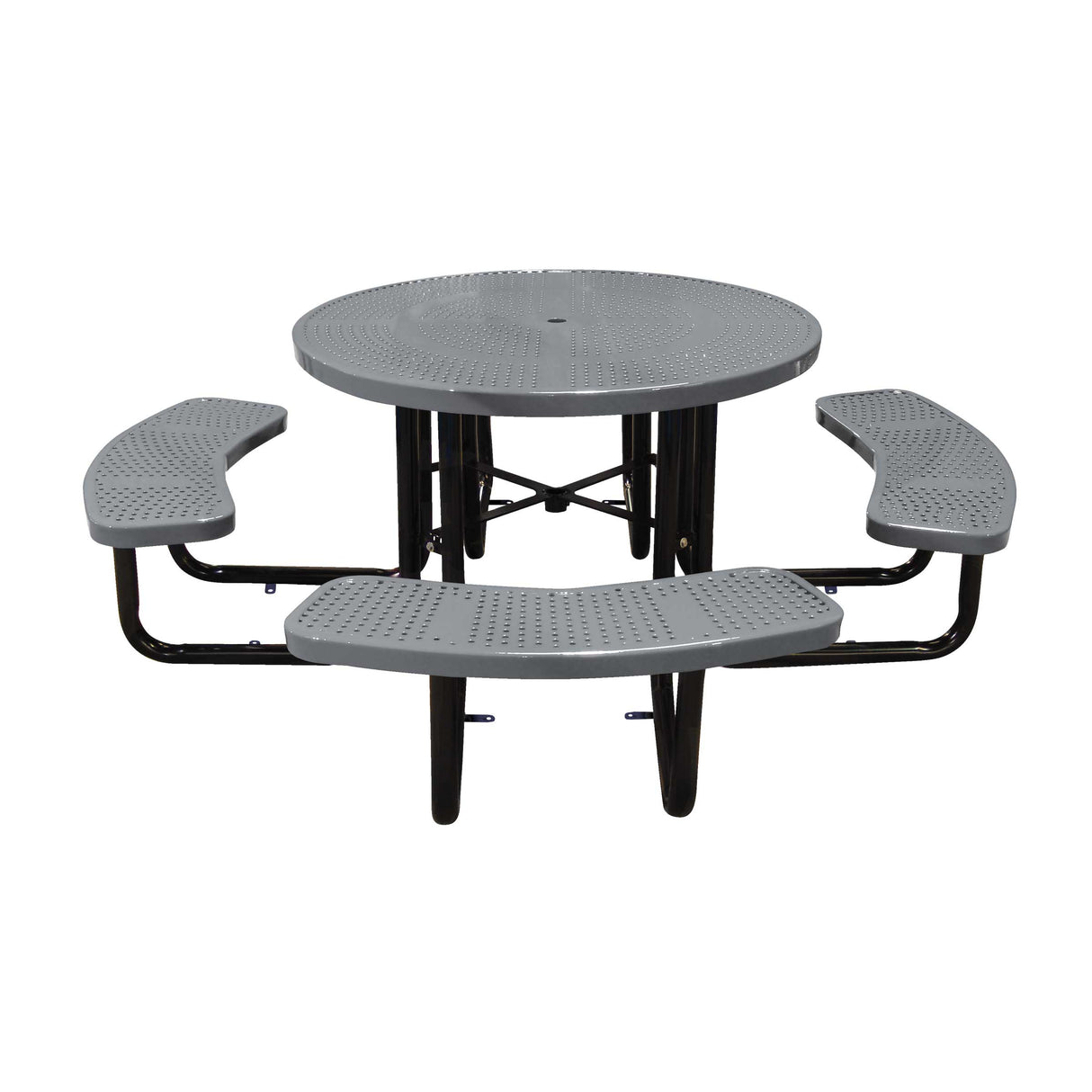 46" surface mount round table in gray perforated seats and tops