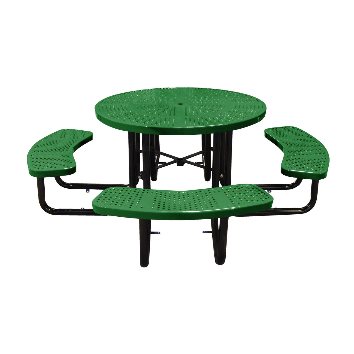 46" surface mount round table in green perforated seats and tops