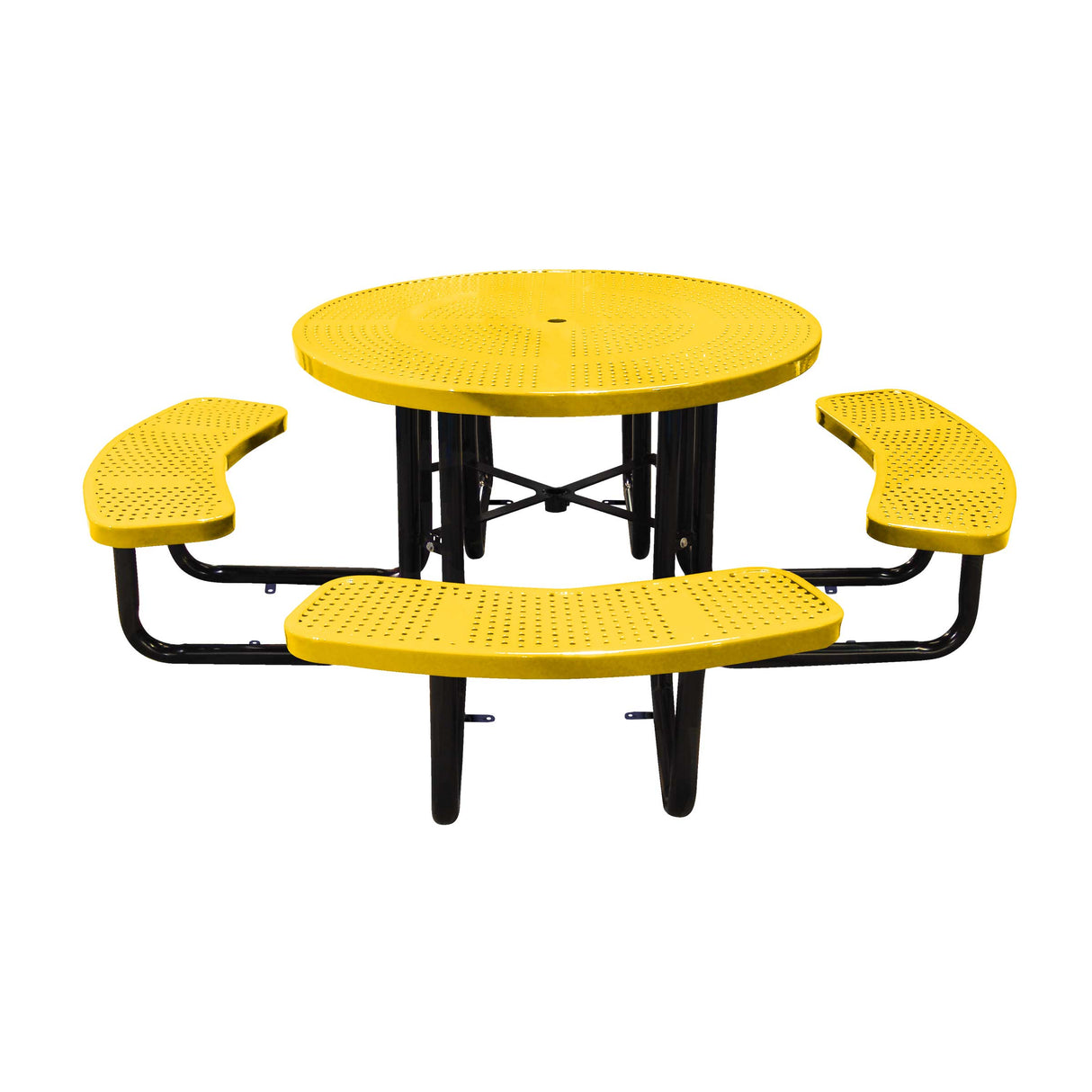 46" surface mount round table in yellow perforated seats and tops