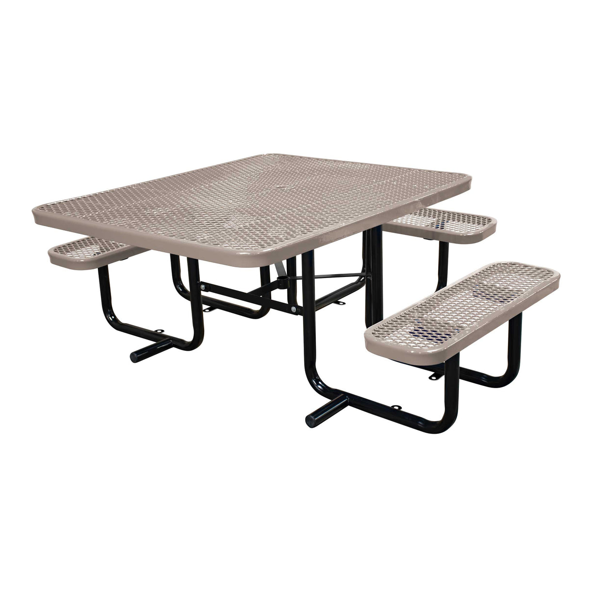 46" x 55" in-ground ADA table with seats in beige expanded metal