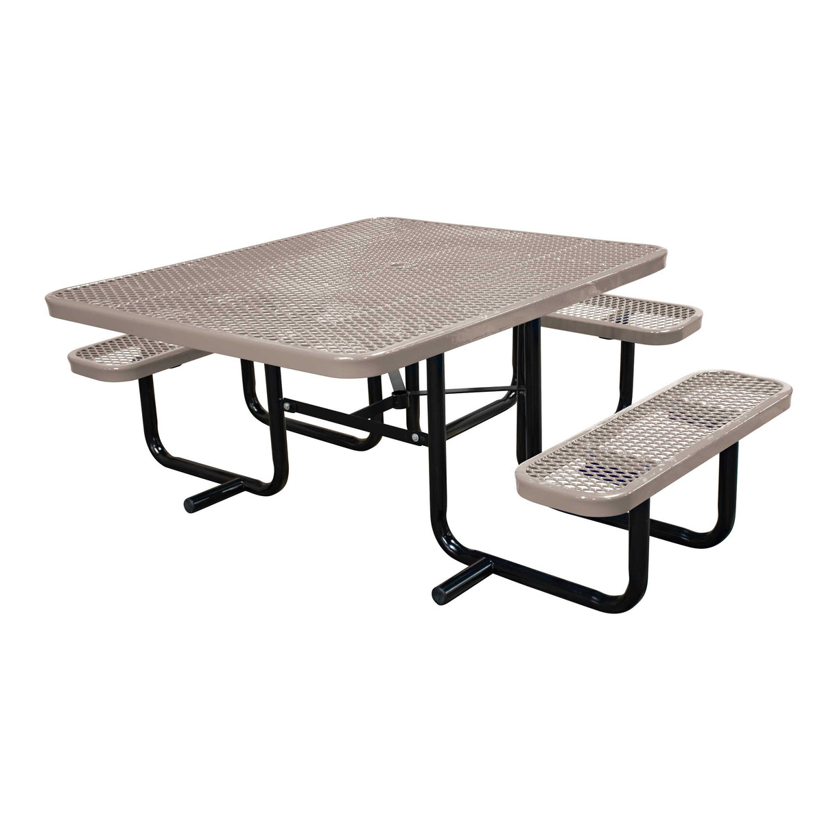 46" x 55" portable ADA table with seats in beige expanded metal