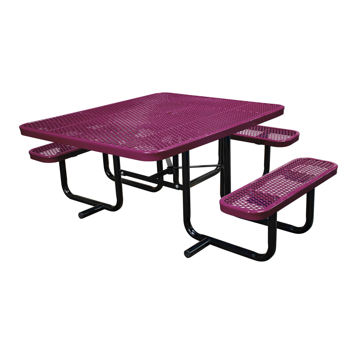 46" x 55" portable ADA table with seats in burgundy metal
