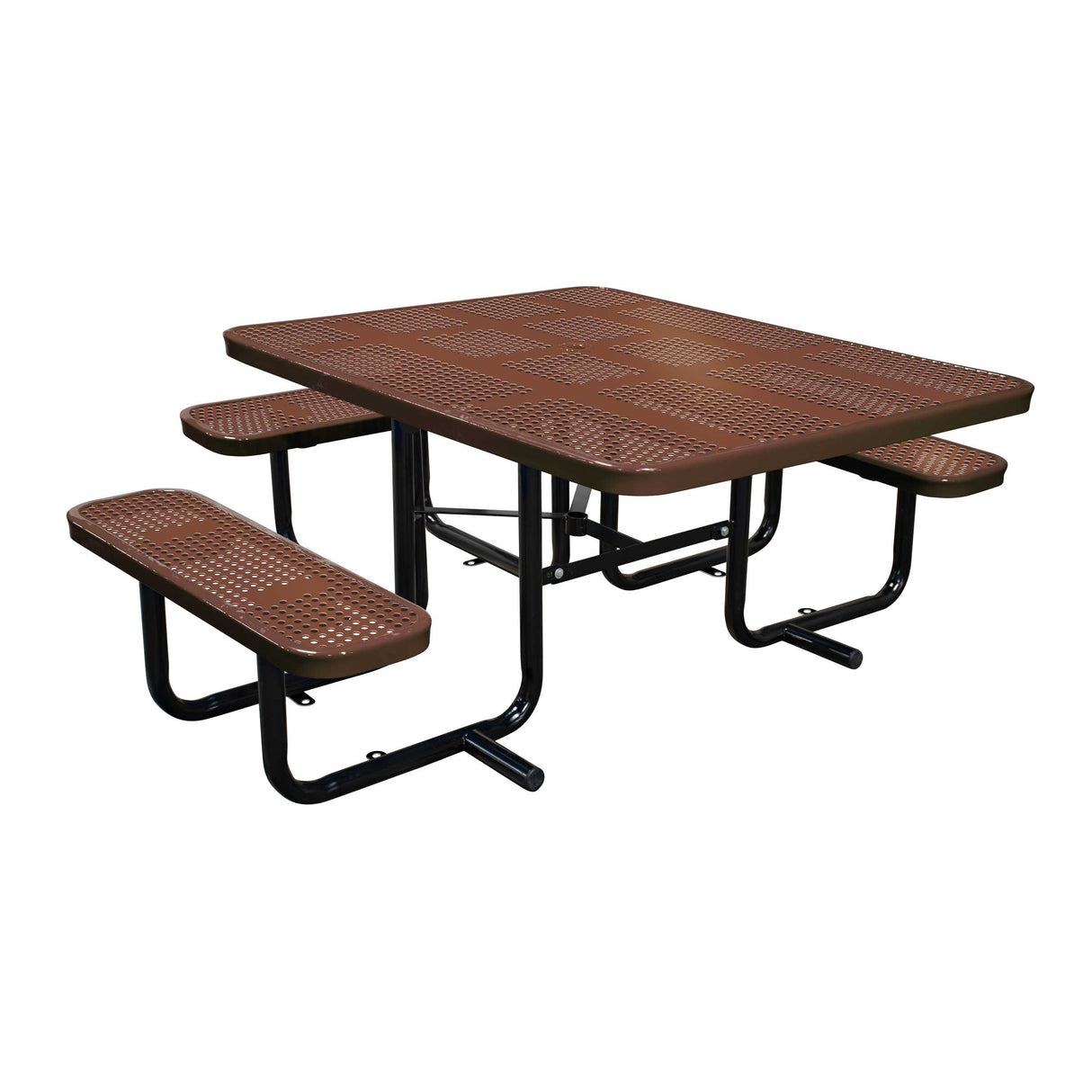 46" x 55" ADA surface mount table with seats in brown perforated metal