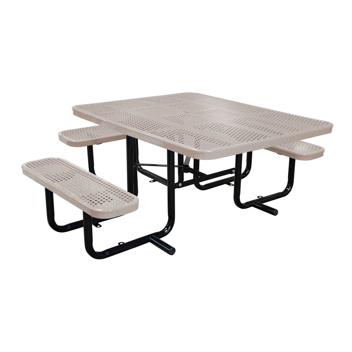 46" x 55" ADA surface mount table with seats in sandstone perforated metal