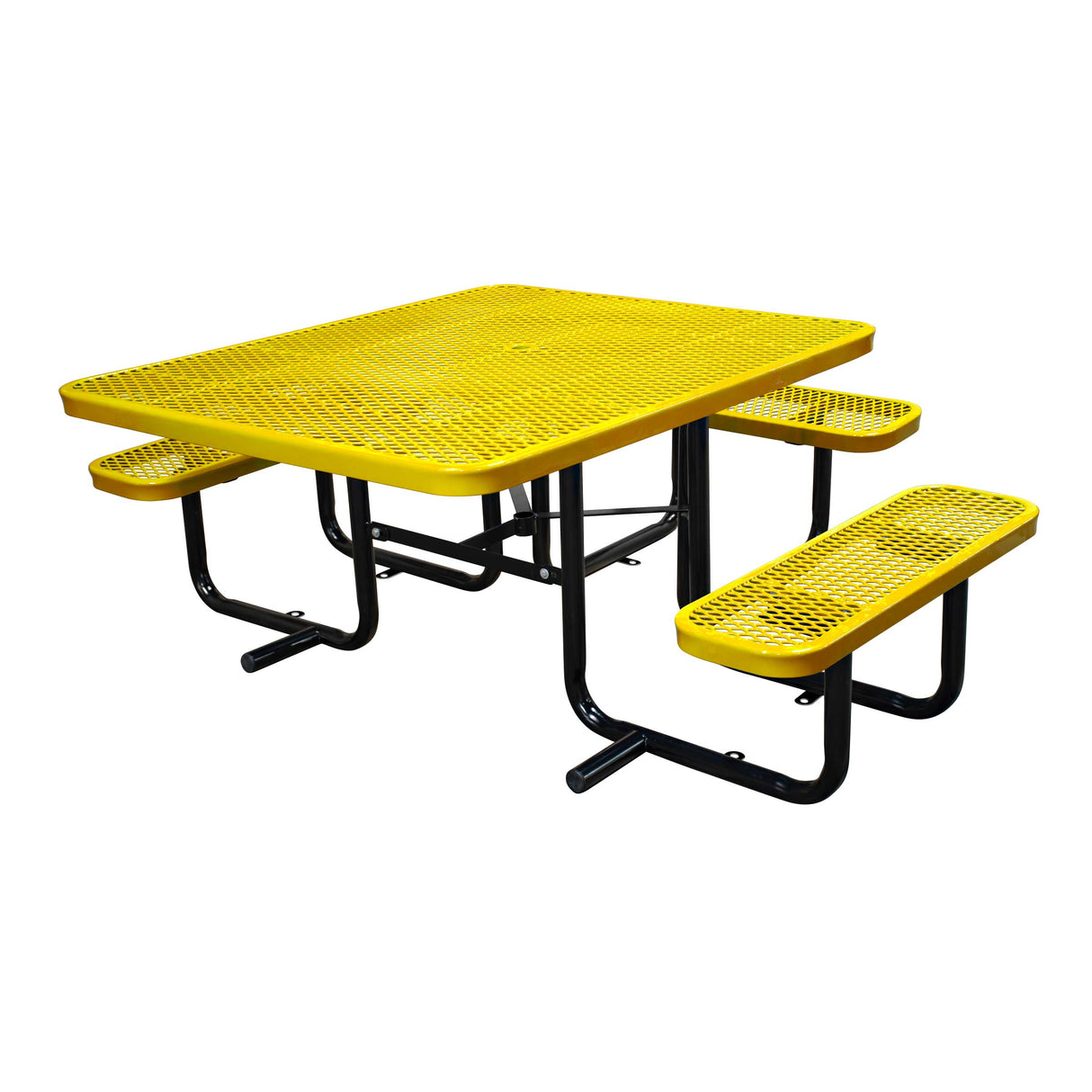 46" x 55" surface mount ADA table with seats in yellow expanded metal