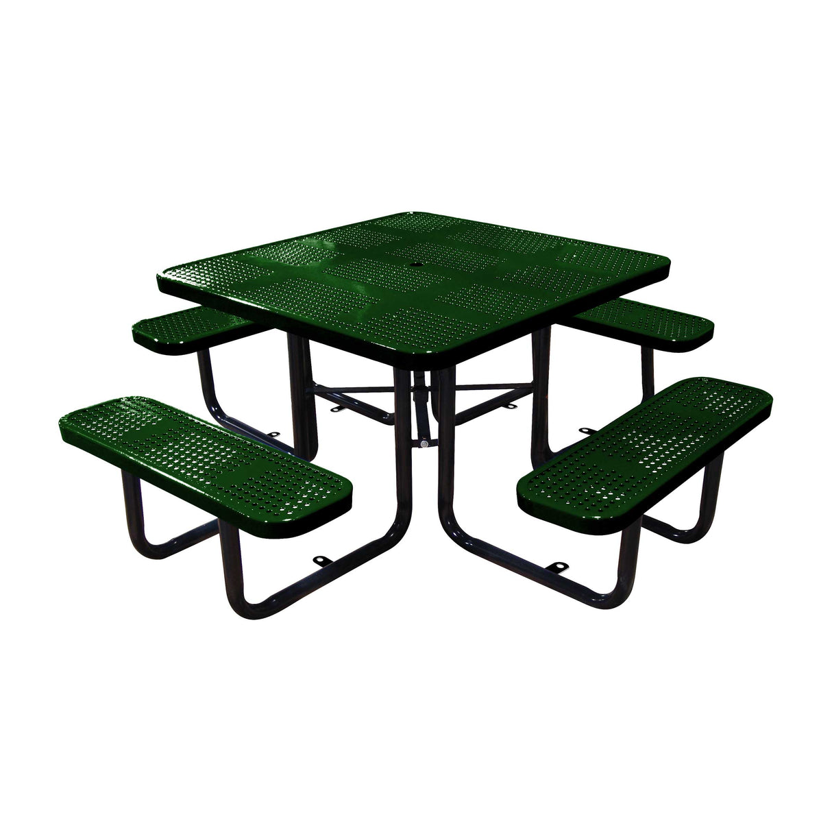 46" surface mount ADA square table in black green perforated seats and tops