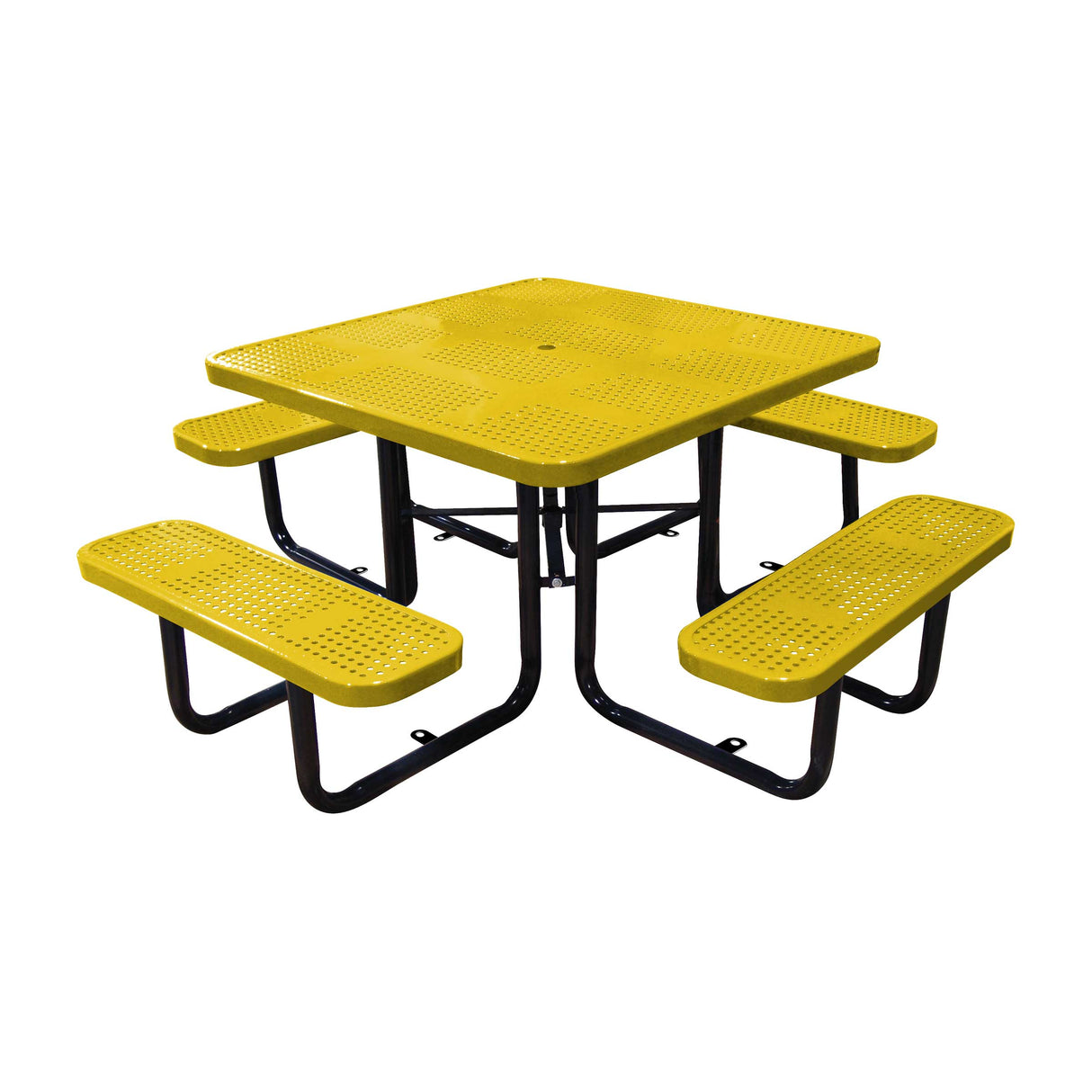 46" surface mount ADA square table in yellow perforated seats and tops