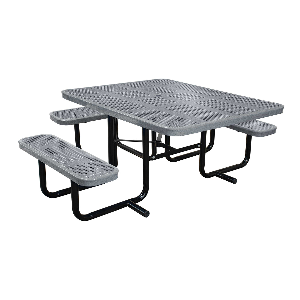 46" x 55" portable ADA table with seats in granite perforated metal