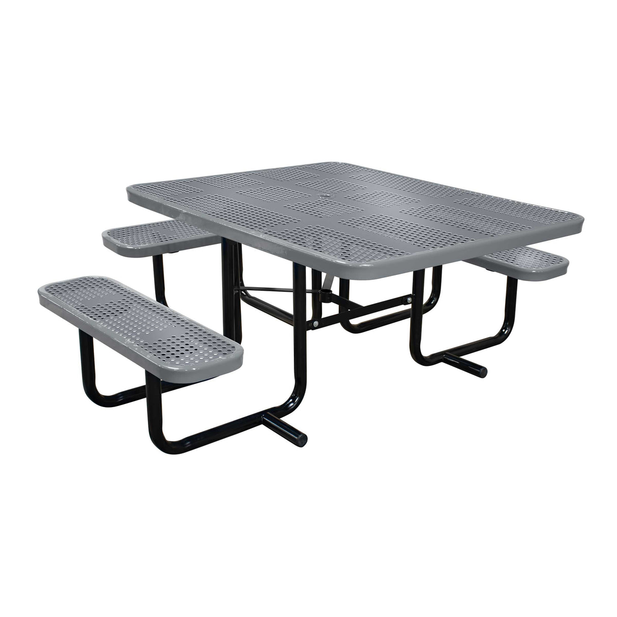 46" x 55" portable ADA table with seats in gray perforated metal