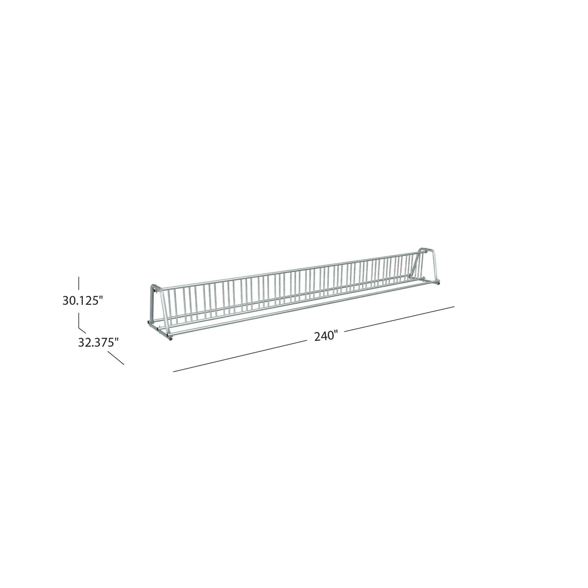 5ADBK bike rack with dimensions: 30.125 in. high x 32.375 in. deep x 240 in. wide