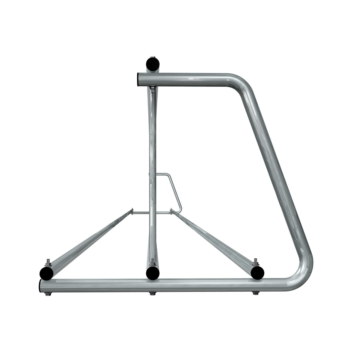 20 ft long D-shaped bike rack of galvanized steel tubing - double sided in side view