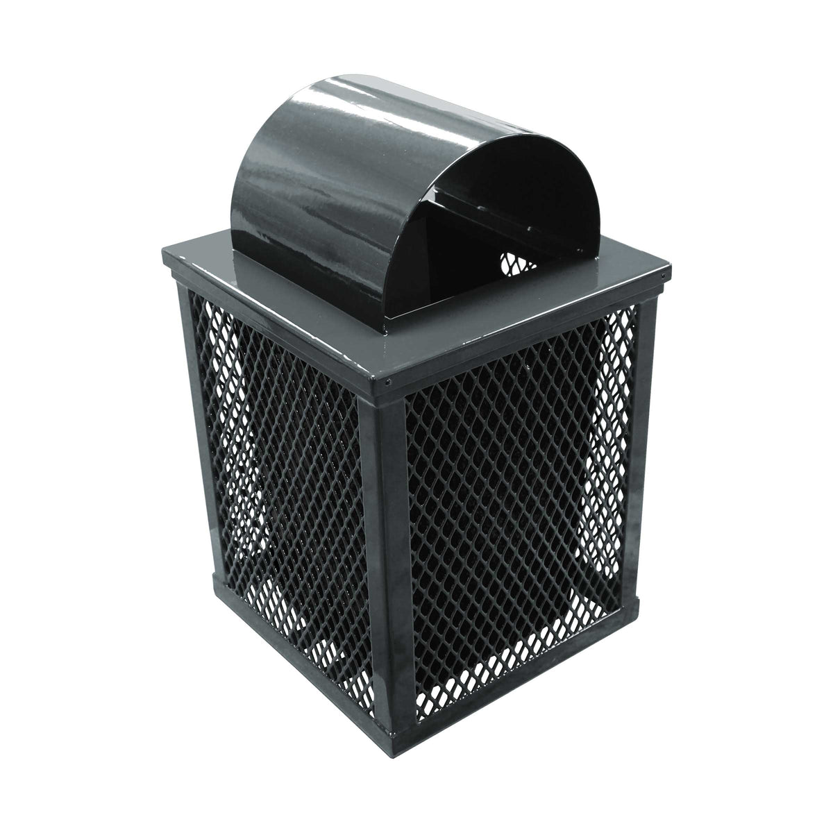 32 gal. square expanded metal receptacle with dome lid and square plastic liner in dark gray thermoplastic finish - 3/4 view