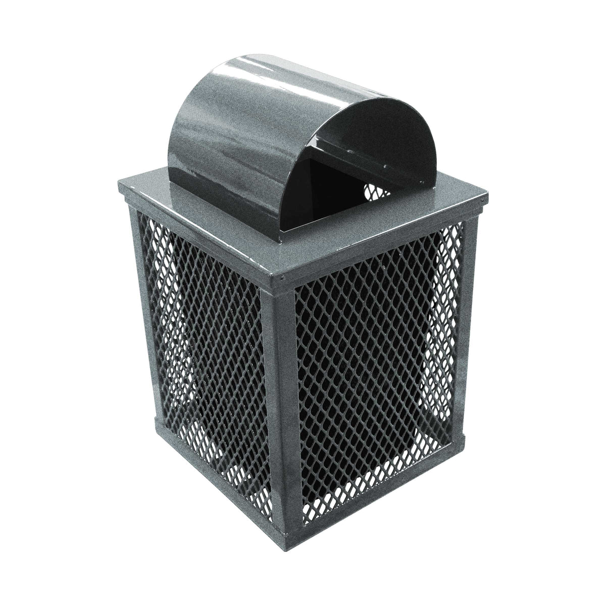 32 gal. square expanded metal receptacle with dome lid and square plastic liner in granite thermoplastic finish - 3/4 view