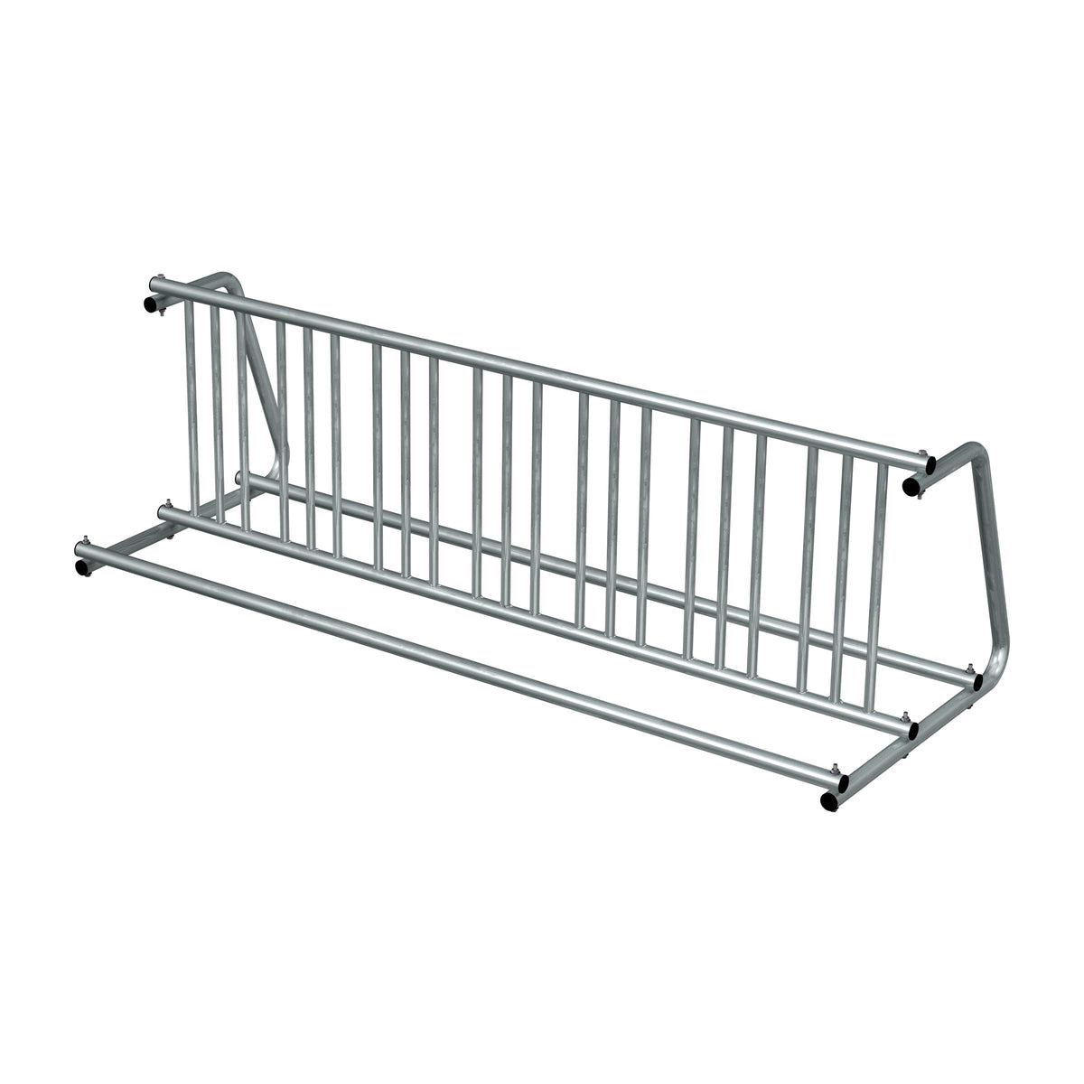 8 ft long D-shaped bike rack of galvanized steel tubing - double sided in 3/4 view