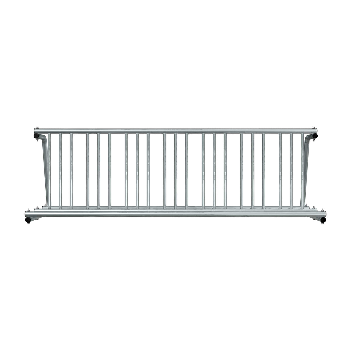8 ft long D-shaped bike rack of galvanized steel tubing - double sided in front view