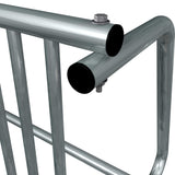 8 ft long bike rack of galvanized steel tubing - double sided in closeup view of right corner top endcaps