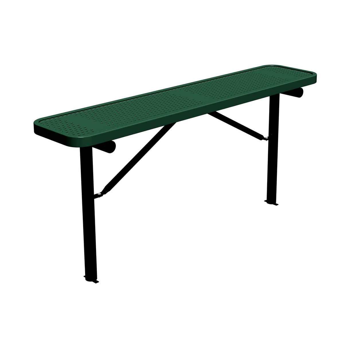6 ft perforated in-ground mount players bench 15" wide with black green seat and black powder-coated legs