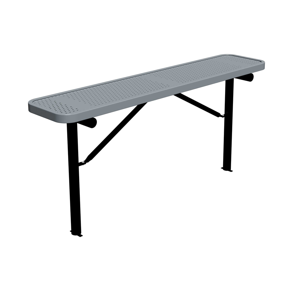 6 ft perforated in-ground mount players bench 15" wide with gray seat and black powder-coated legs