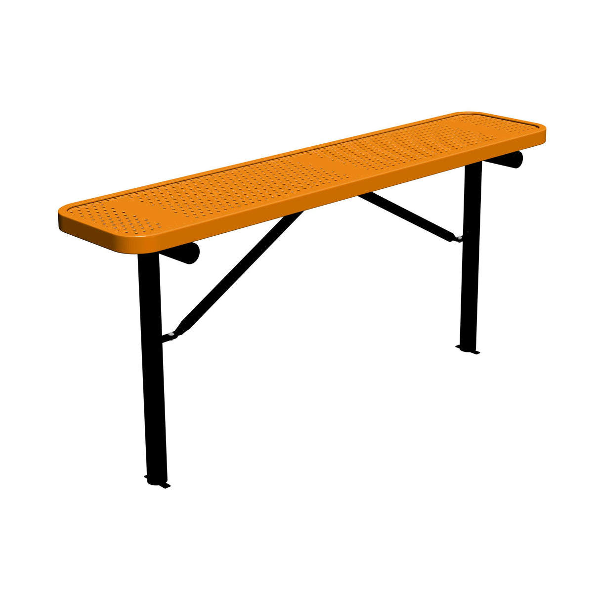 6 ft perforated in-ground mount players bench 15" wide with orange seat and black powder-coated legs