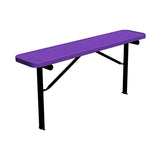 6 ft perforated in-ground mount players bench 15" wide with purple seat and black powder-coated legs
