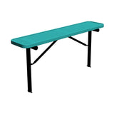 6 ft perforated in-ground mount players bench 15" wide with teal seat and black powder-coated legs
