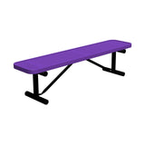 6 ft perforated portable mount players bench 15" wide with purple seat and black powder-coated legs