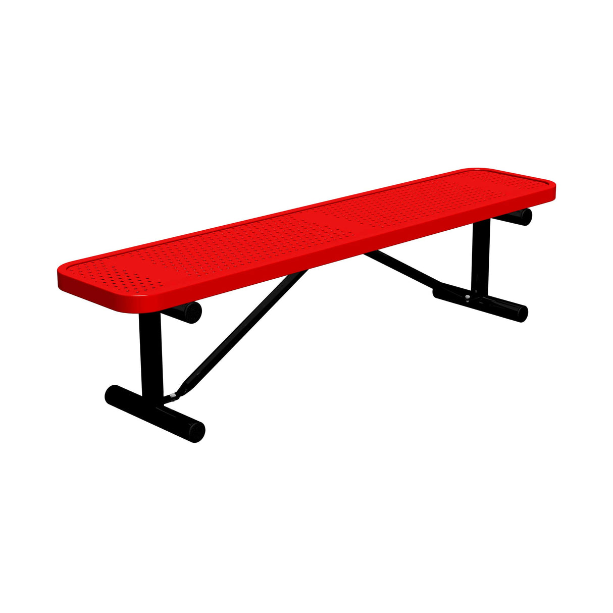 6 ft perforated portable mount players bench 15" wide with red seat and black powder-coated legs