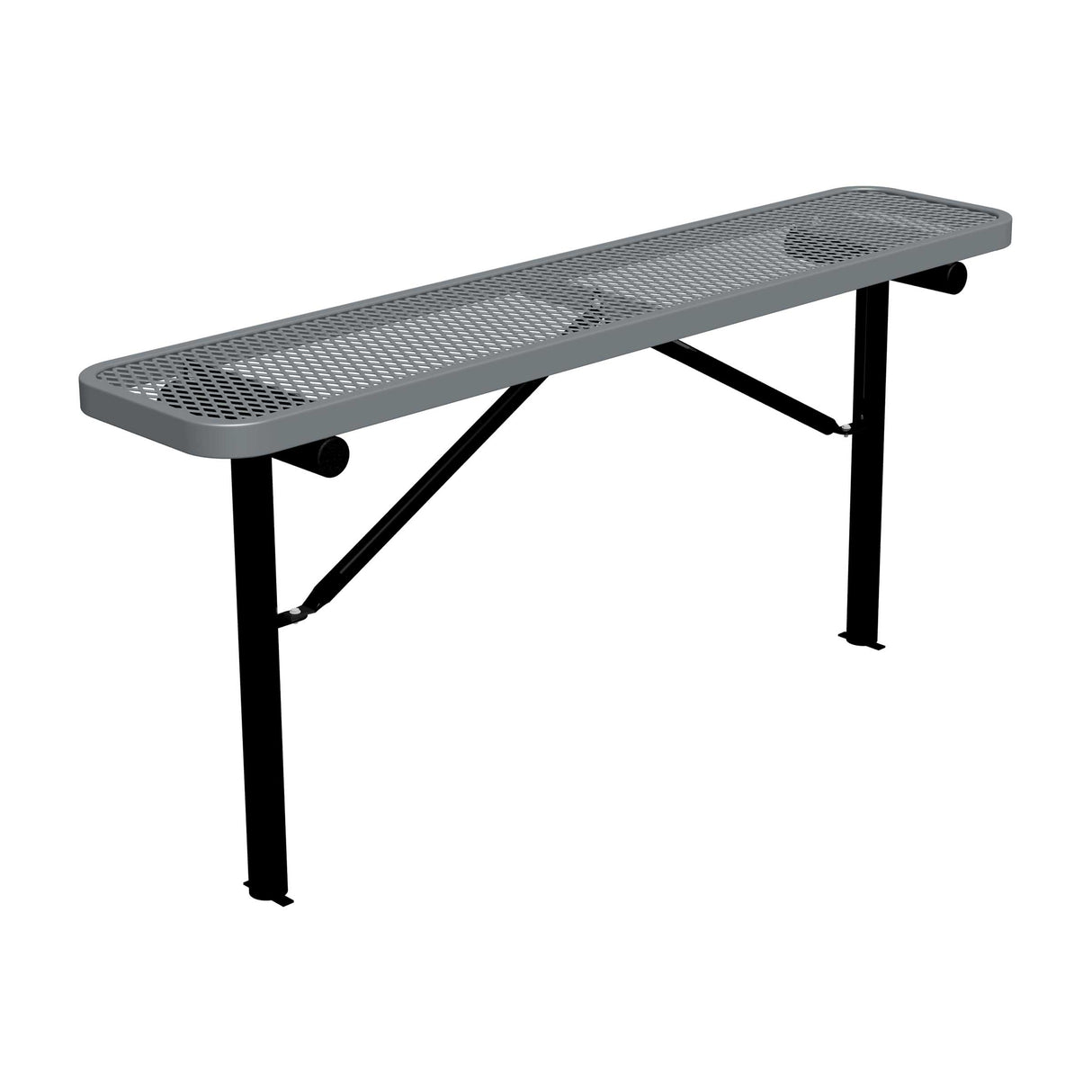 6 ft expanded metal in-ground mount players bench 15" wide with gray seat and black powder-coated legs