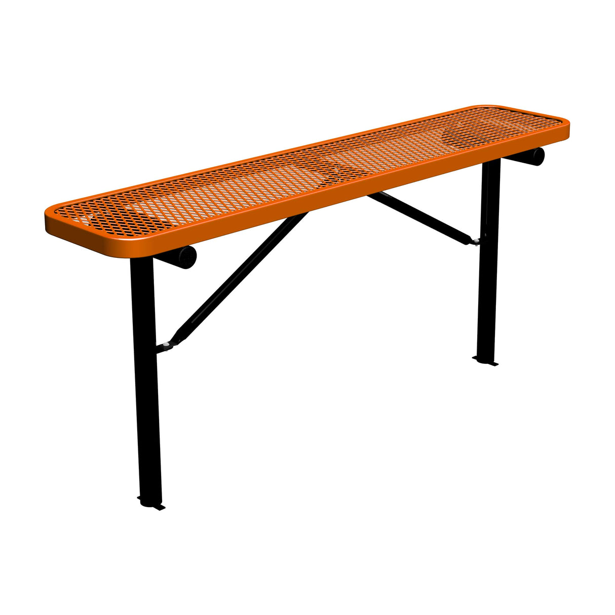 6 ft expanded metal in-ground mount players bench 15" wide with orange seat and black powder-coated legs