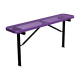 6 ft expanded metal in-ground mount players bench 15" wide with purple seat and black powder-coated legs