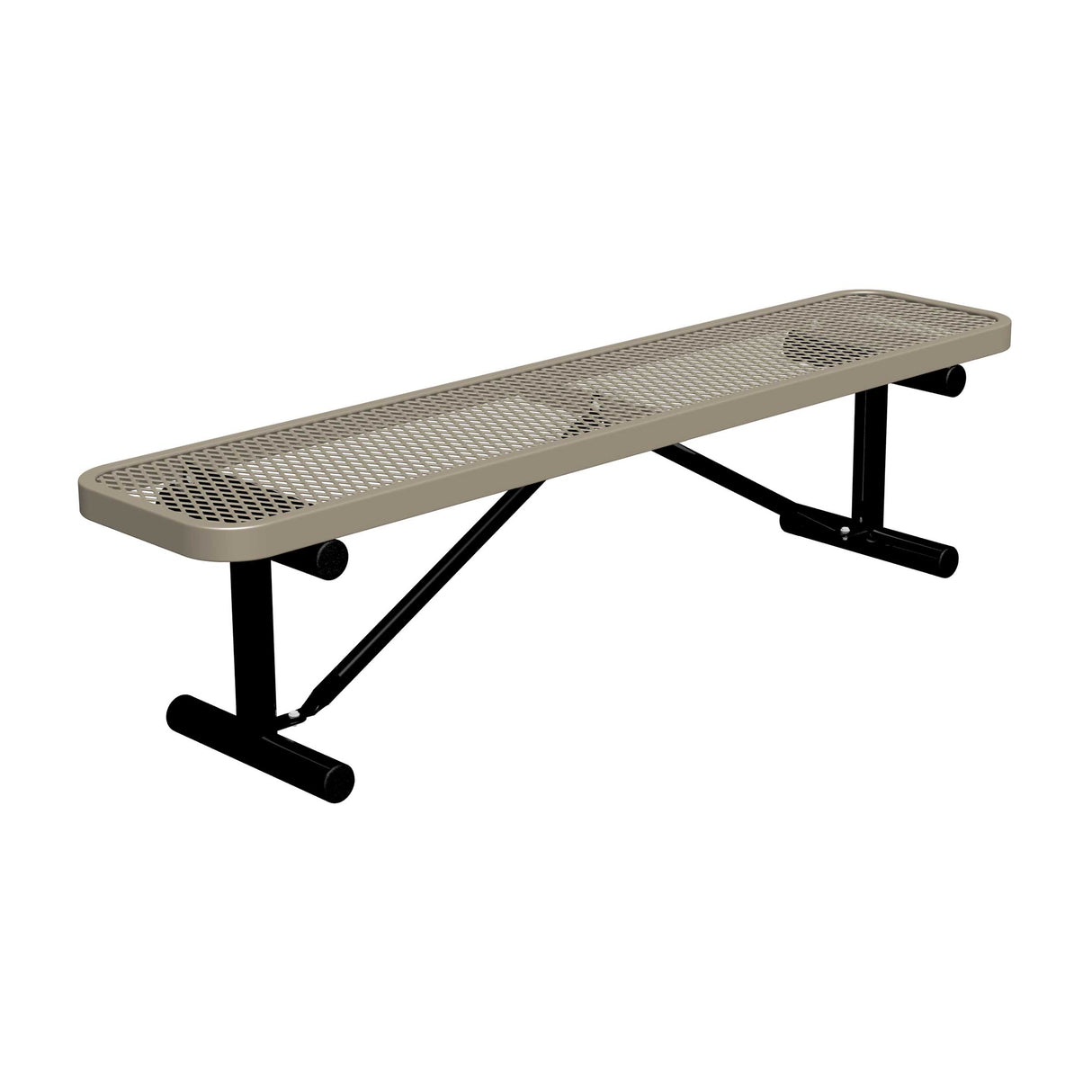 6 ft expanded metal portable mount players bench 15" wide with beige seat and black powder-coated leg