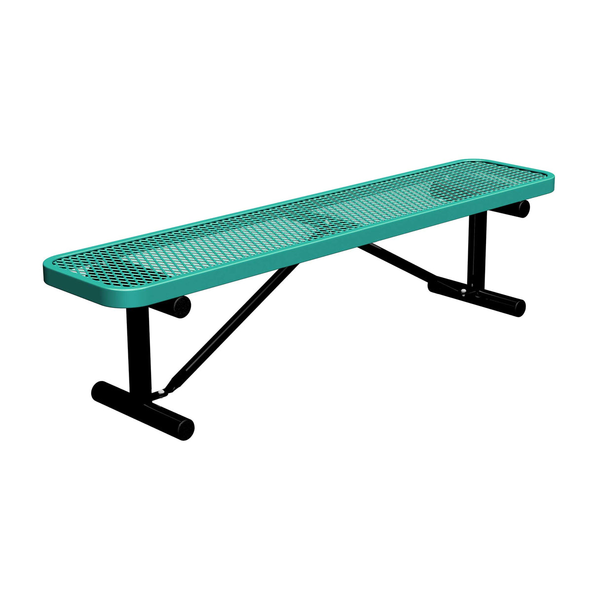 6 ft expanded metal portable mount players bench 15" wide with teal seat and black powder-coated leg