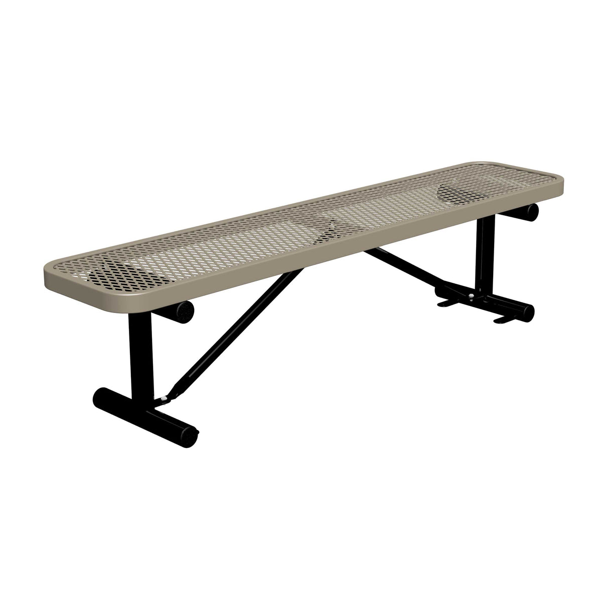 6 ft expanded metal players bench 15" wide with beige seat and black powder-coated legs