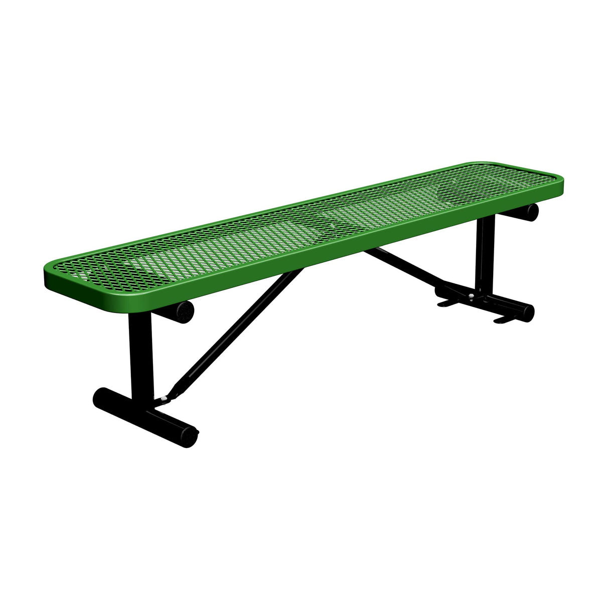 6 ft expanded metal players bench 15" wide with green seat and black powder-coated legs