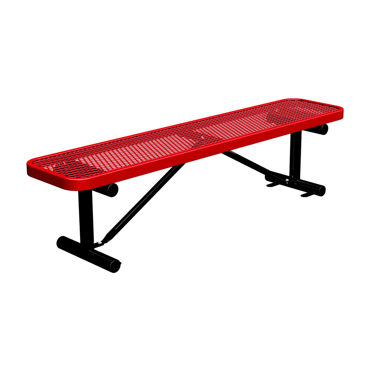 6 ft expanded metal players bench 15" wide with red seat and black powder-coated legs