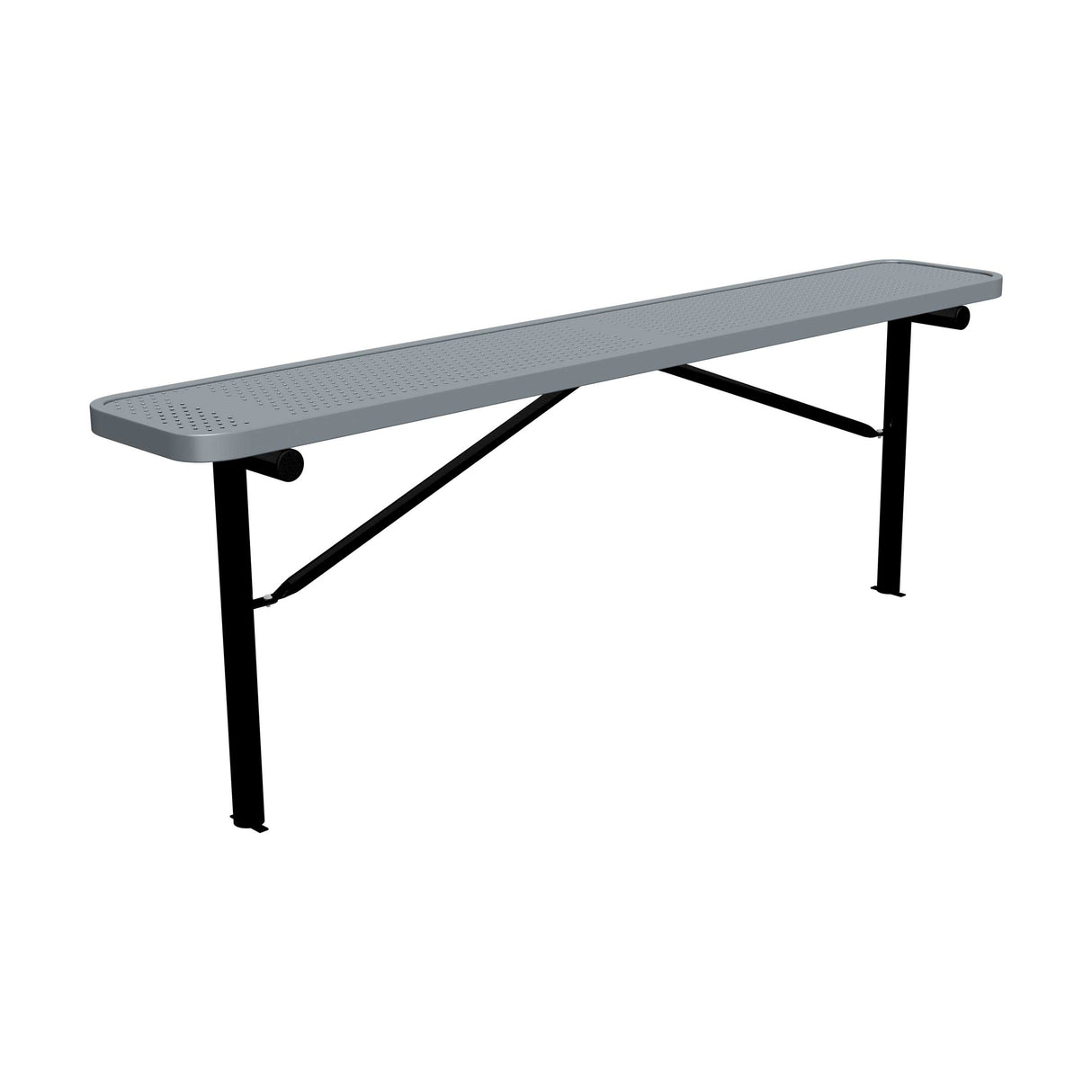 8 ft perforated in-ground mount players bench 15" wide with gray seat and black powder-coated legs