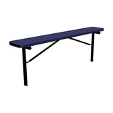 8 ft perforated in-ground mount players bench 15" wide with navy seat and black powder-coated legs