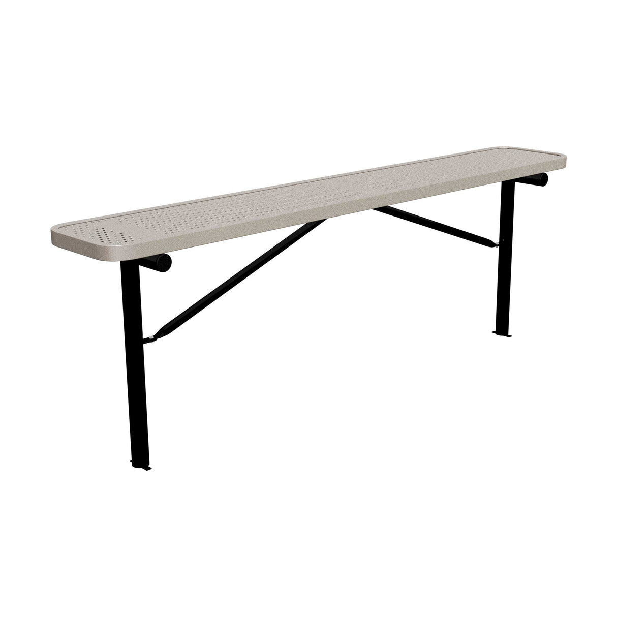 8 ft perforated in-ground mount players bench 15" wide with sandstone seat and black powder-coated legs
