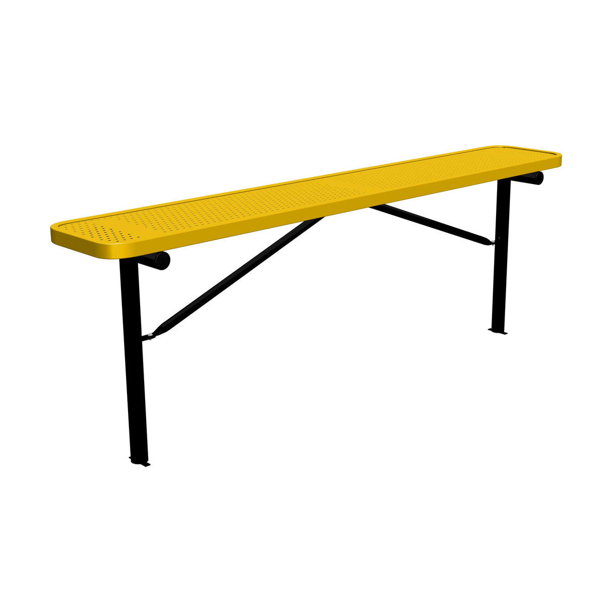 8 ft perforated in-ground mount players bench 15" wide with yellow seat and black powder-coated legs