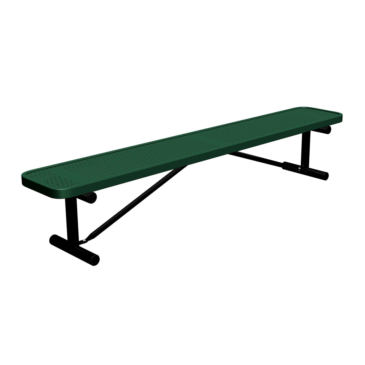 8 ft perforated portable mount players bench 15" wide with black green seat and black powder-coated legs
